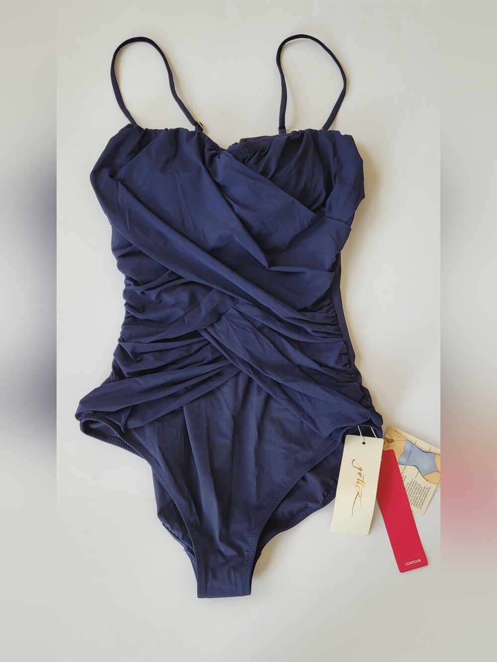 Gottex Contour One Piece Swimsuit Women’s Size 10 Navy Blue Shirred Tummy Contro